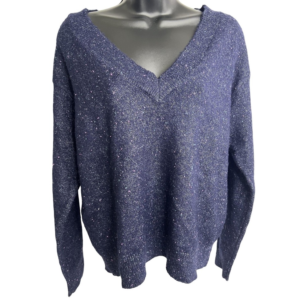 Hiatus Sweater Womens XL Navy Blue V Neck Pullover Speckled Knit Stretch Soft